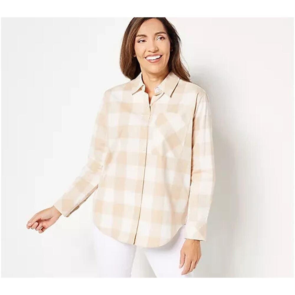 Studio Park x Leah Williams Stretch Poplin Button Front Shirt Size Large Preppy